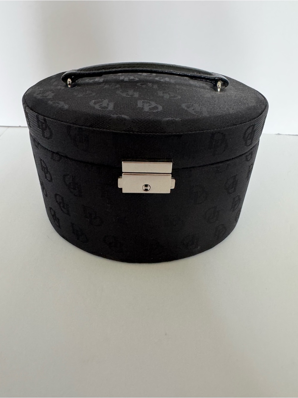 Vintage Black Travel Jewelry Box Organizer w/ Mirror & Ring Storage